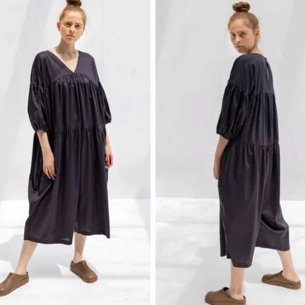 EUC BLACK CRANE Women's Puff Jumpsuit Pleated Oversized Faded Black Size M